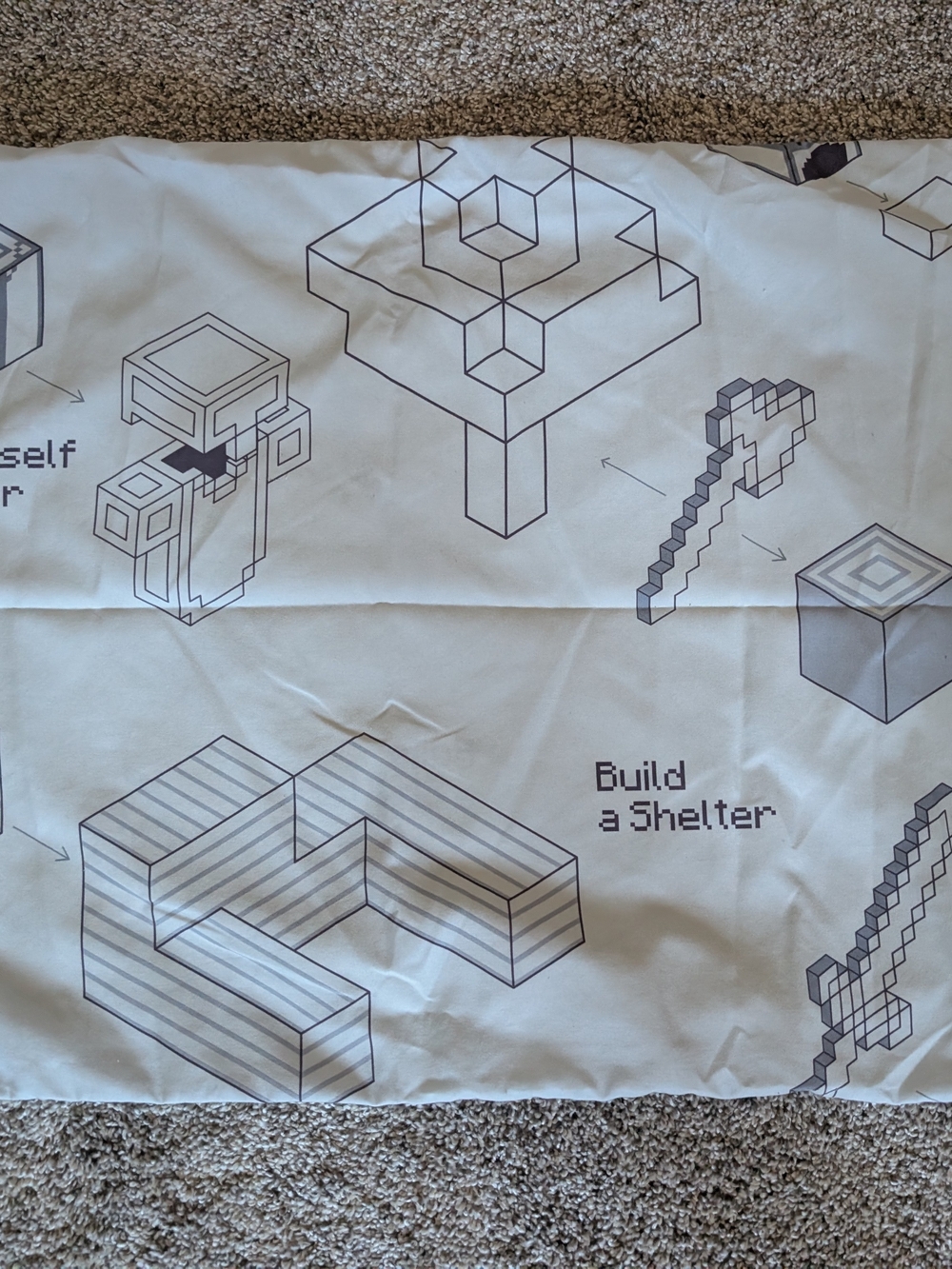 Minecraft Graphic Pillowcase And Twin Flat Sheet  in White with Gray Print